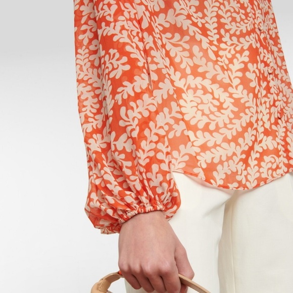 Diane Von Furstenberg Orange Cream Puff Sleeve Blouse - Picture 6 of 6